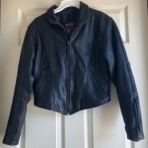 Corset-Style Black Leather Motorcycle Jacket. Sexy